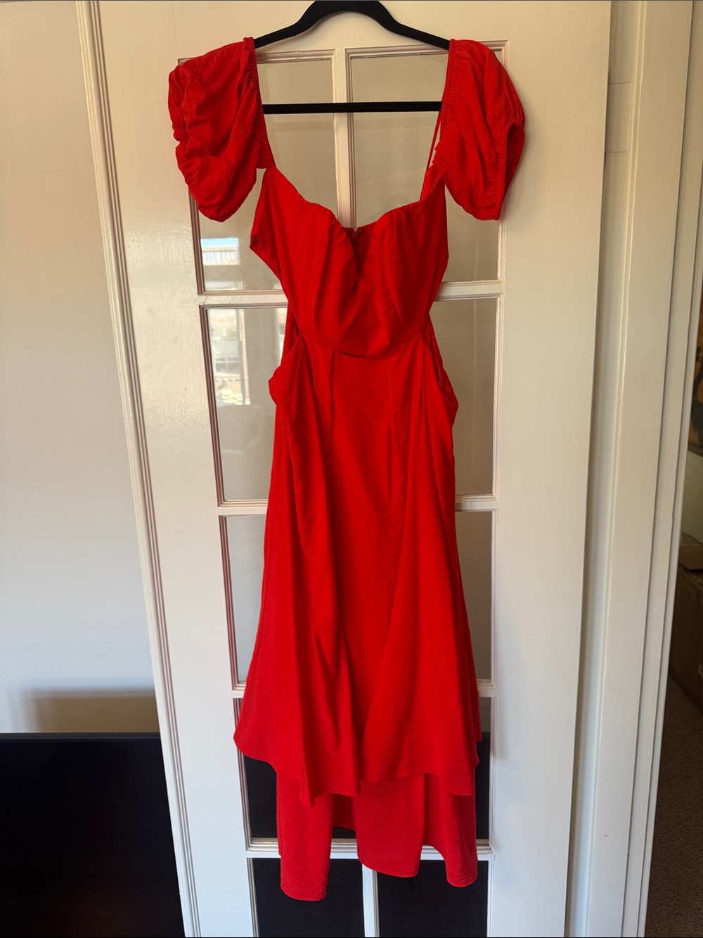 Anthropologie Red Puff-Sleeve Maxi Dress